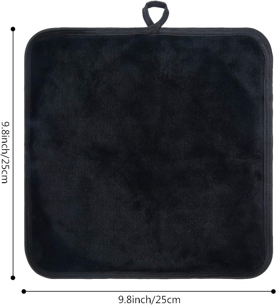 Microfiber Makeup Remover Cloths Reusable Face Towel Soft Facial and Skin Care Wash Cloth 9.8Inchx9.8Inch 6 Pack Black