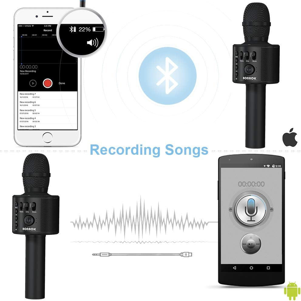 Wireless Bluetooth Karaoke Microphone,3-In-1 Portable Handheld Karaoke Mic Speaker Machine Home Party Birthday for All Smartphones Q37 (Black)