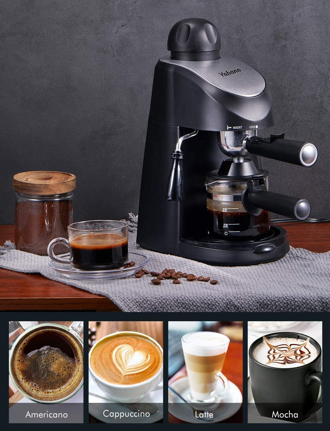 Espresso Machine, 3.5 Bar 4 Cup Steam Espresso Cappuccino Maker with Milk Frother, 800W, Black
