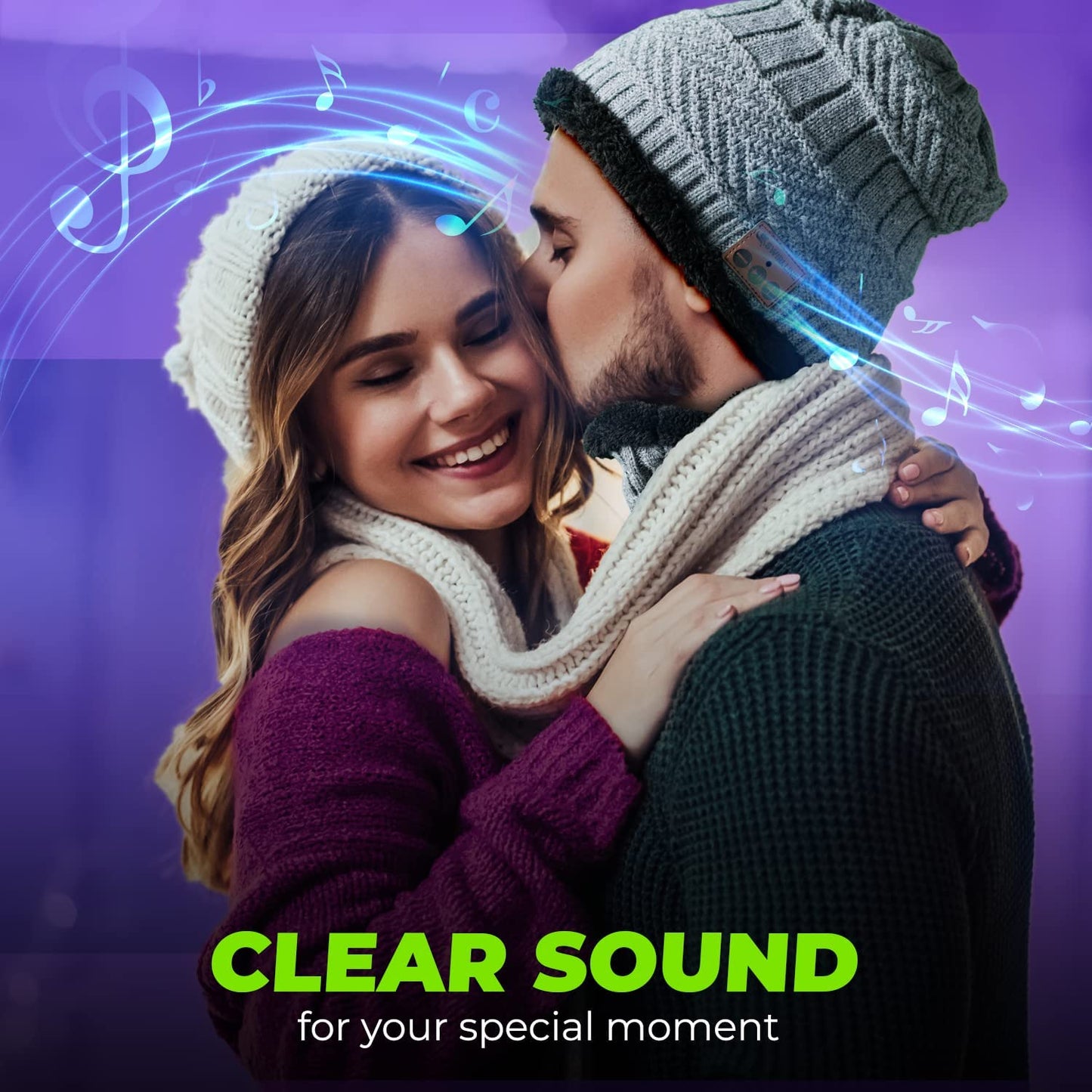 Wireless Beanie - Wireless Headphones Hat and Scarf Set for Winter Outdoor Men Women Warm Knitted Music Hat with Backpack - Built-In Microphone