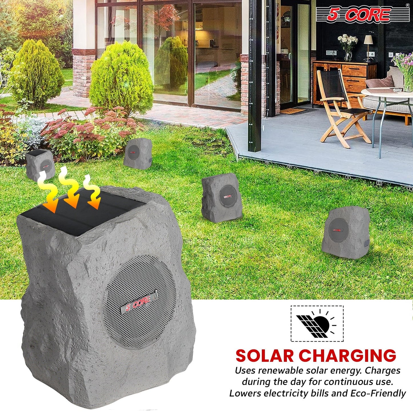 5Core Outdoor Speakers Bluetooth Waterproof Wireless Linkable TWS 10W Pool Patio Garden Rock Subwoofer