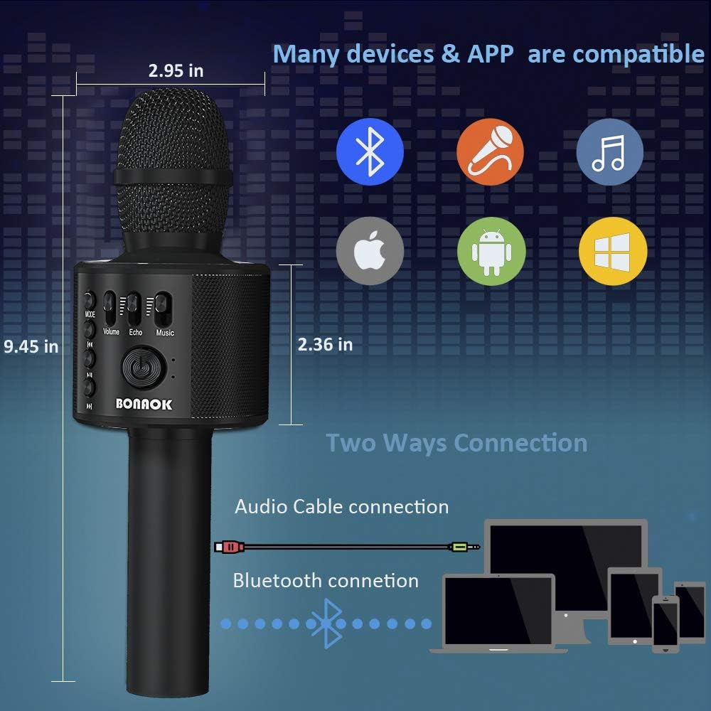 Wireless Bluetooth Karaoke Microphone,3-In-1 Portable Handheld Karaoke Mic Speaker Machine Home Party Birthday for All Smartphones Q37 (Black)