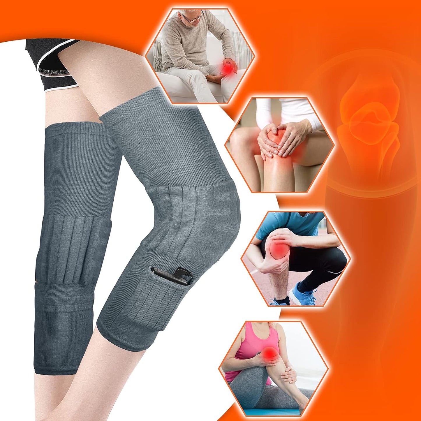 Heated Knee Massager, 4 Level Adjustable Heated Knee Massager, Rechargeable 5000Mah Battery, Massage Knee Brace Wrap for Arthritis Pain and Support