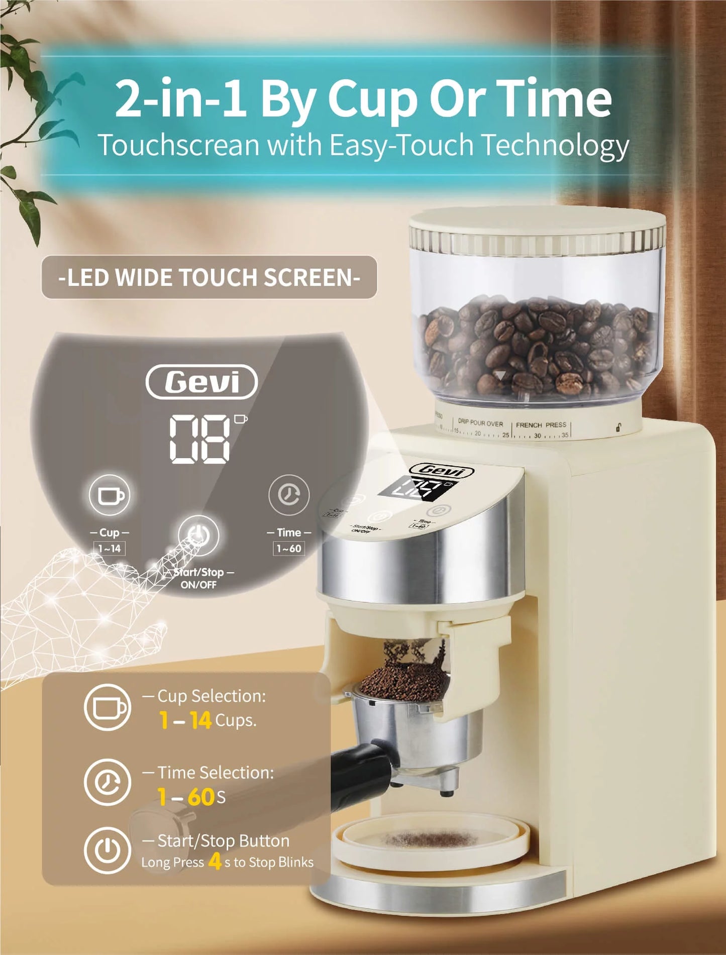 Burr Coffee Grinder Adjustable Burr Mill with 35 Precise Grind Settings,Beige
