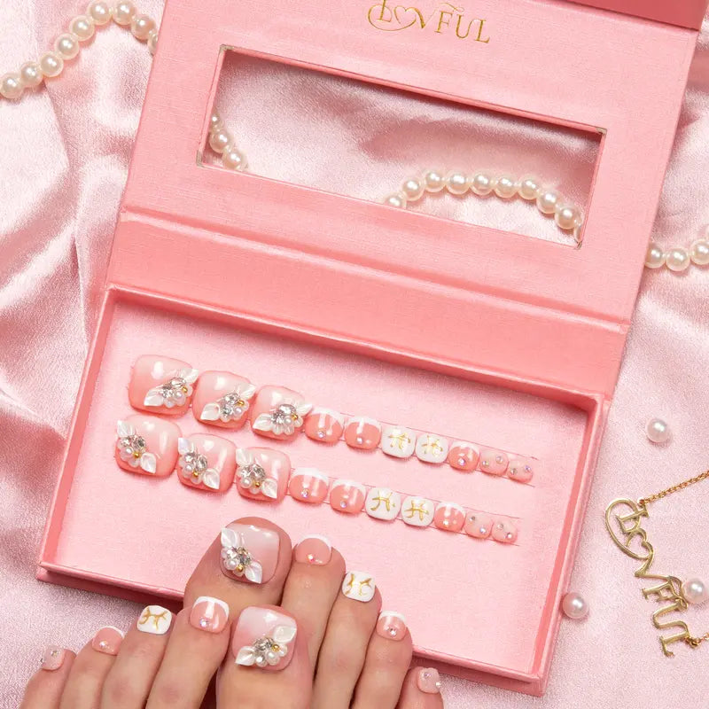20PCS SIZE FREE Lovful Acrylictoes Handmade Press on Feet Nails Pedicure Acrylicnailtoes (RY)