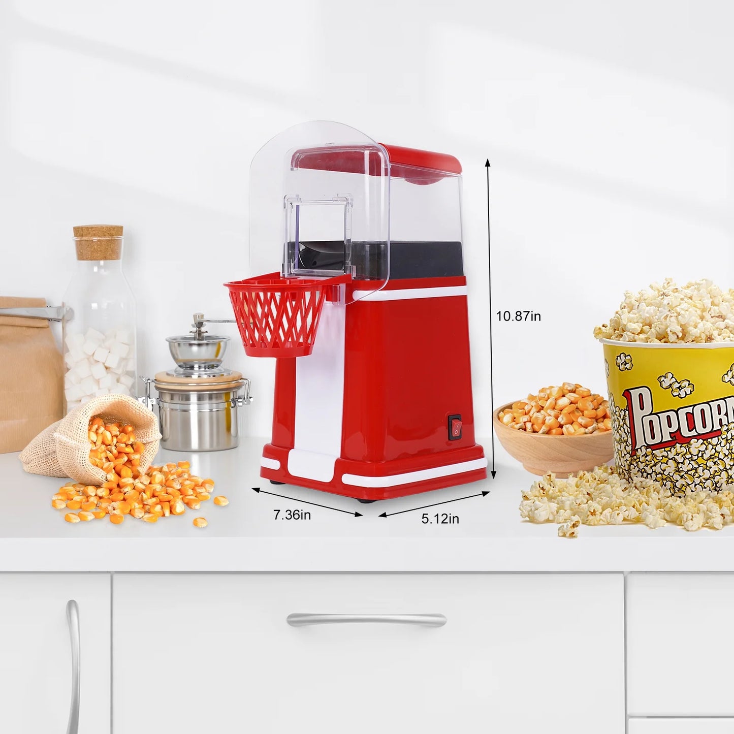 Hot Air Popcorn Popper, Retro Popcorn Maker, 1200W Electric Popcorn Machine, Oil Free, 3.3Lb for Home Party Kids, New, Red