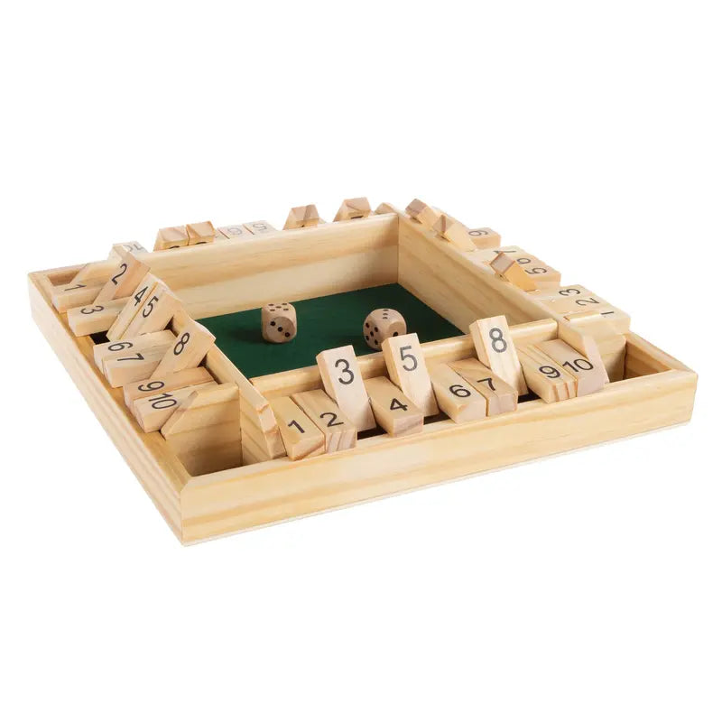 Shut the Box Game - Classic Wooden Set with Dice Included-Old Fashioned, 2-4 Player Thinking Strategy Game for Adults & Children, 9 Inch