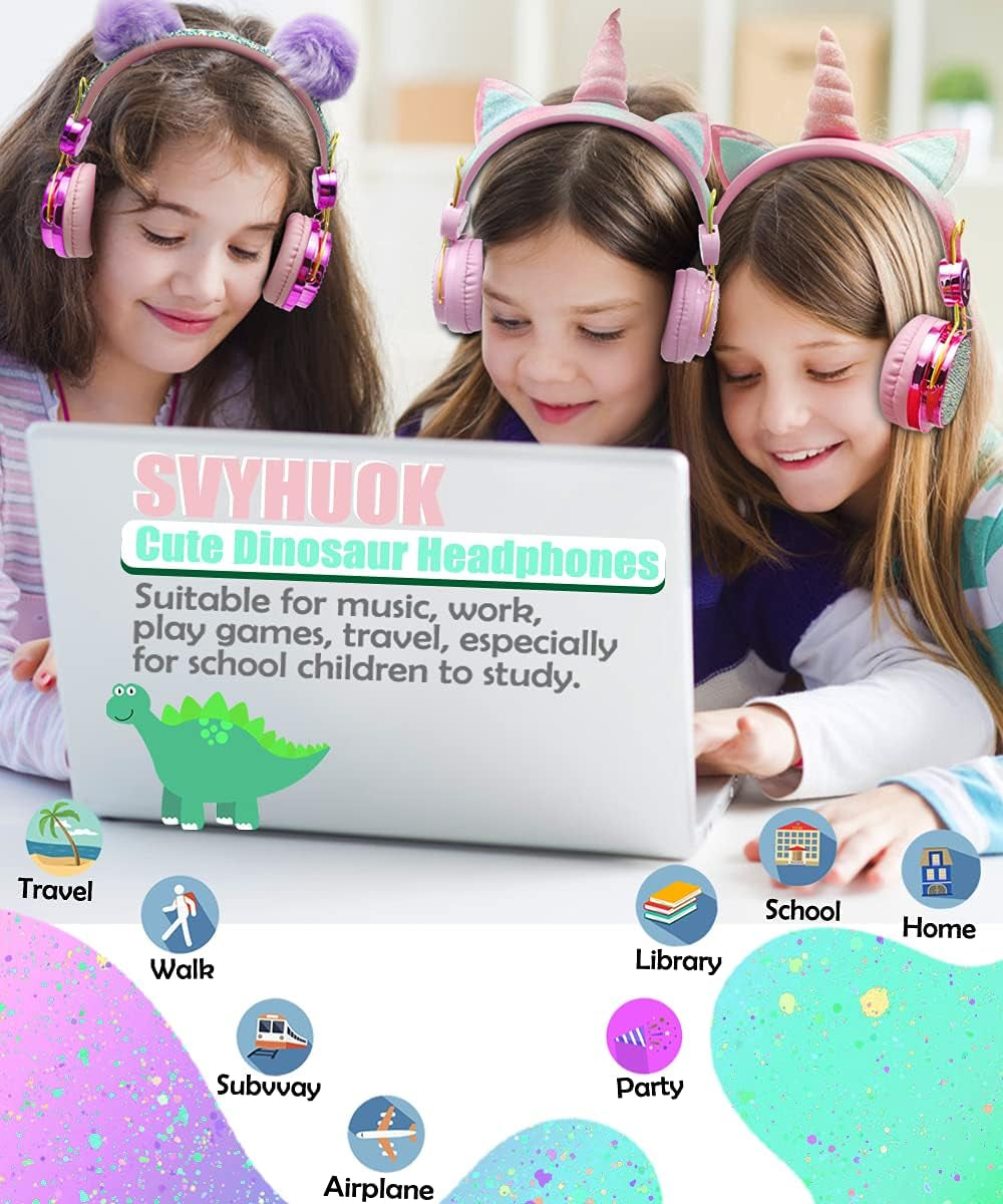 Unicorn Kids Bluetooth Headphones for Girls,Boys Teens,Wireless Cat Headset for Smartphones/Tablet/Laptop/Pc/Tv,With Mic and Adjustable Headband,Surprise Box Is the for Birthday and Xmas.
