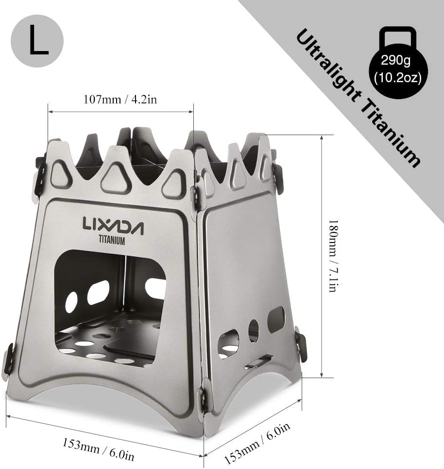 Camping Stove Titanium Wood Burning Stoves Portable Backpacking Stove with Min Titanium Alcohol Stove with Collapsible Bellow for Outdoor Camping Hiking Backpacking Picnic BBQ