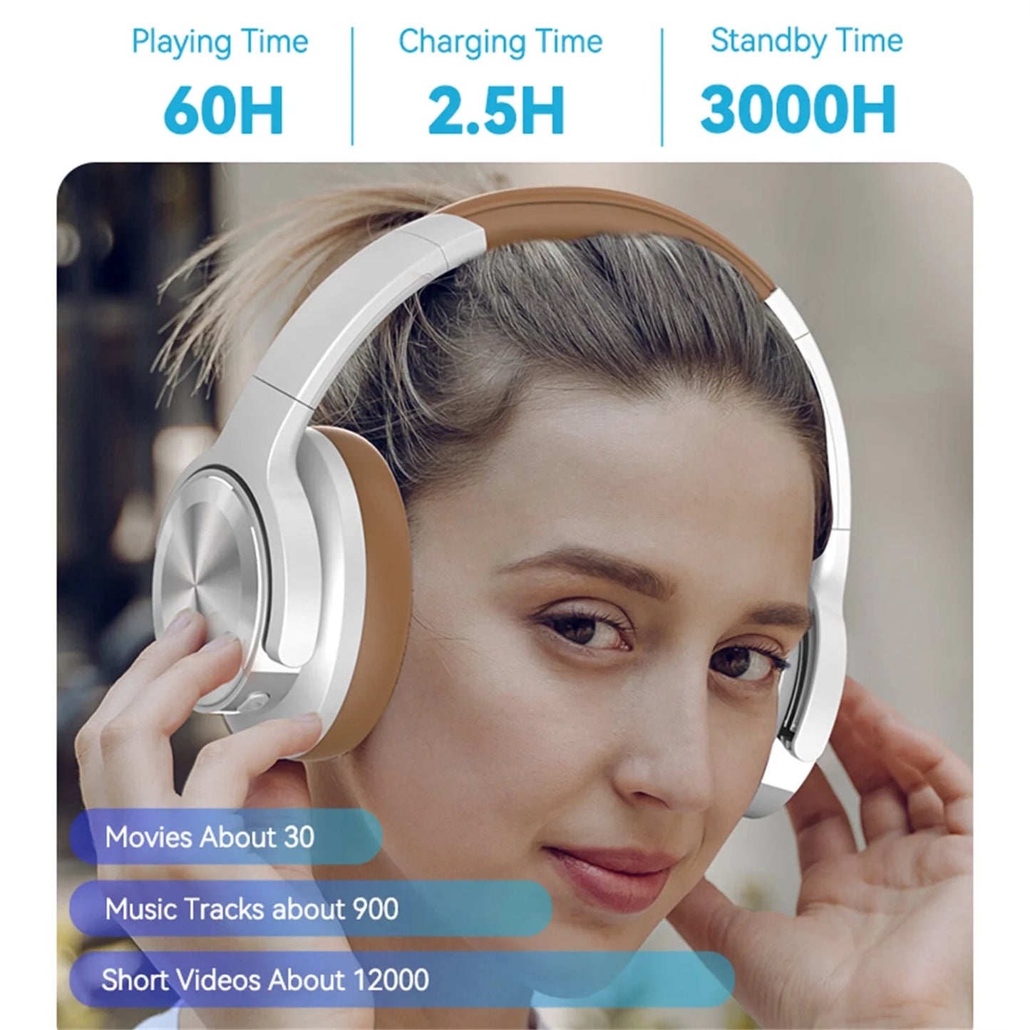 E9 Noise Cancelling Headphones,Wireless Bluetooth over Ear Headphones with Microphone,Aptx HD - Silver