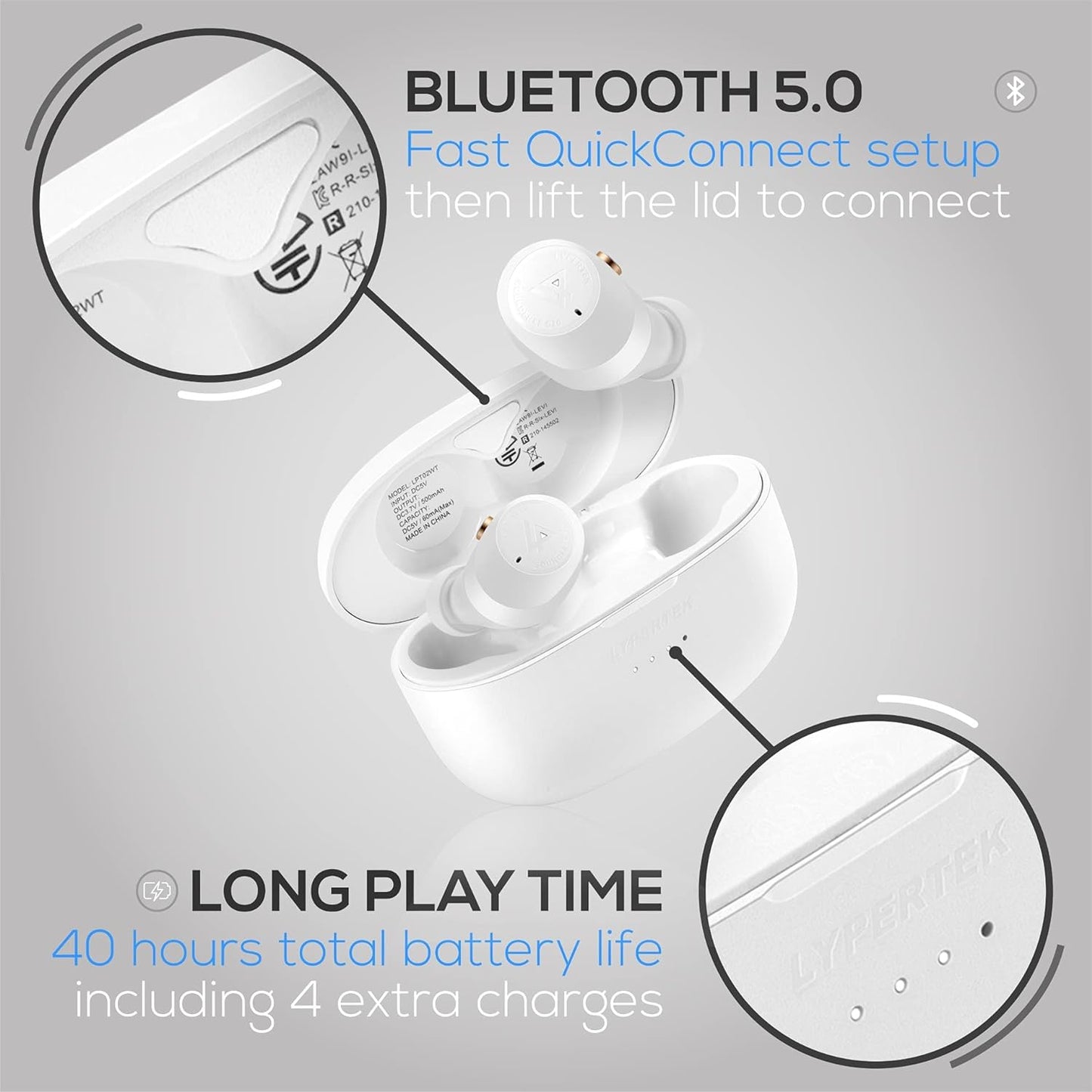 Soundfree S20 - True Wireless In-Ear Headphone with Quickconnect, Wireless Charging, Ambient Sound, IPX5, 8+40H Playtime, White