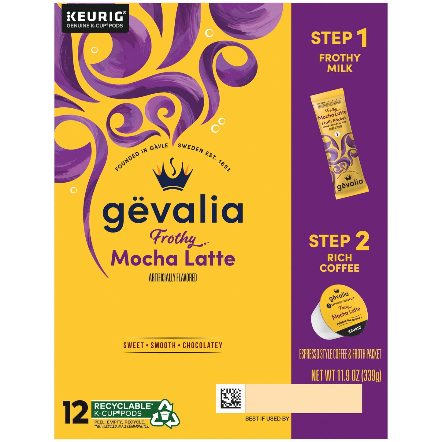 Mocha Latte K-Cup Espresso Coffee Pods & Latte Froth Packets, 12 Ct Box