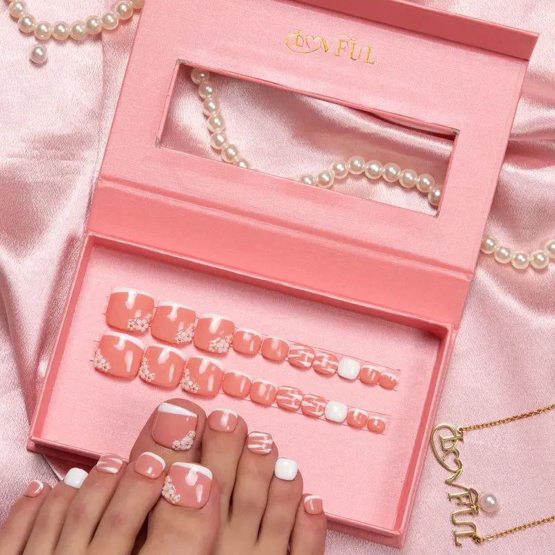 20PCS SIZE FREE Lovful Acrylictoes Handmade Press on Feet Nails Pedicure Acrylicnailtoes (RY)