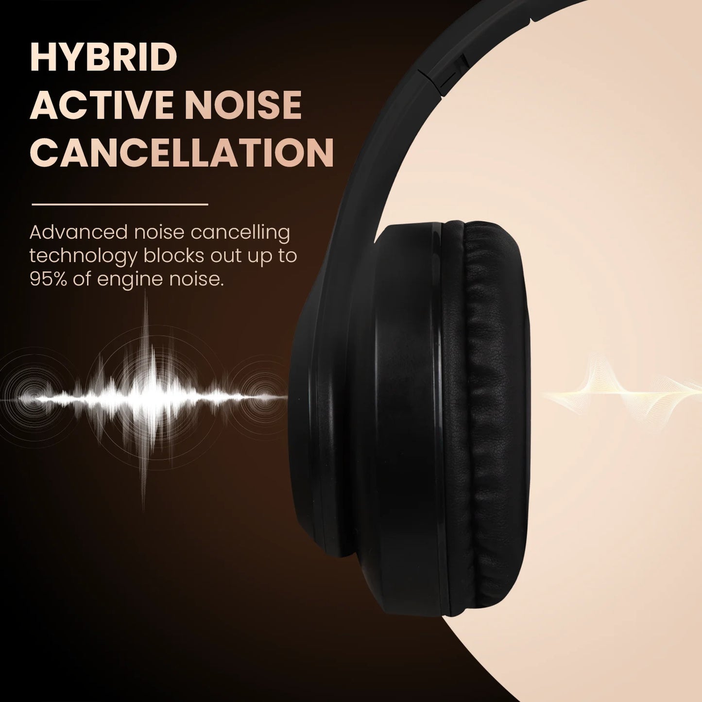 Bluetooth Headphones over Ear,Hybrid Active Noise Cancelling Headphones, Wireless Headphones with Microphone,Hifi Stereo Foldable Lightweight Wireless Headset Black Gold