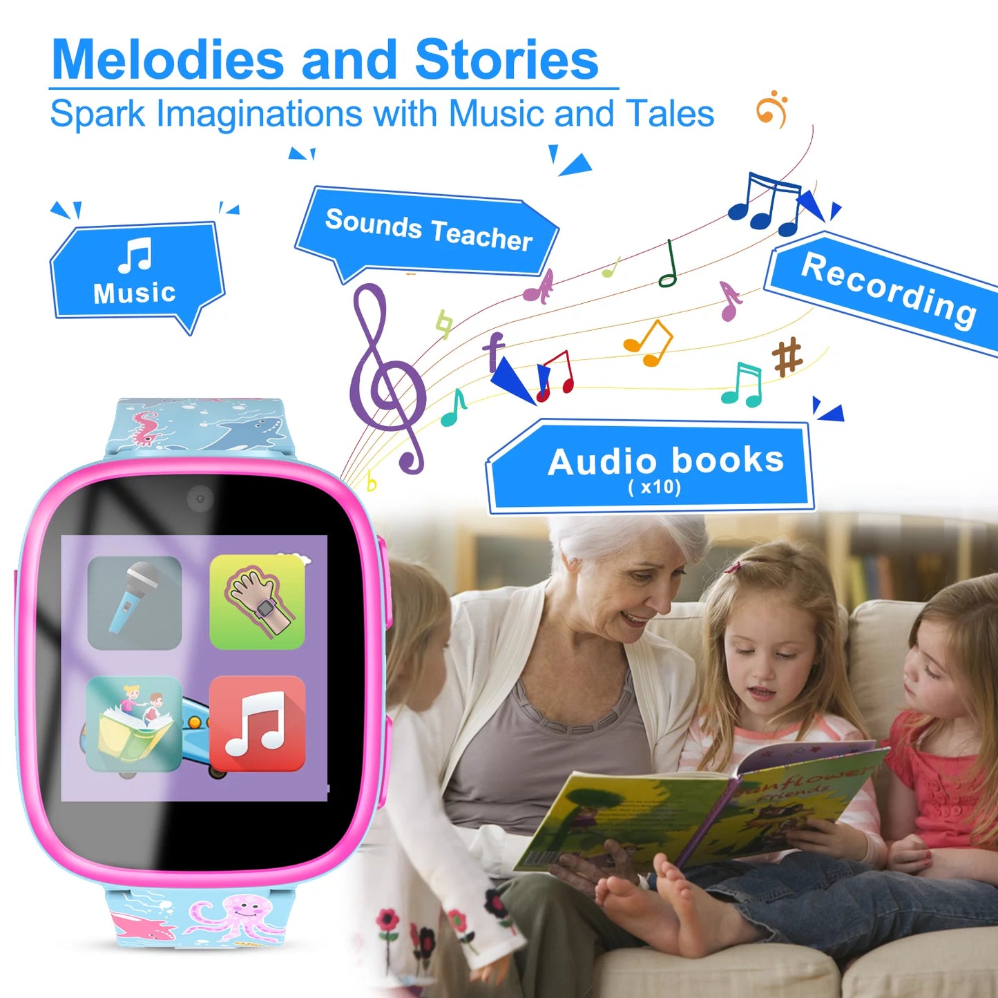 Kids Smart Watch for Girls Boys - Aquatic Creatures Style Wristwatch, 2023 New Version Upgrade Children Smartwatch, Blue