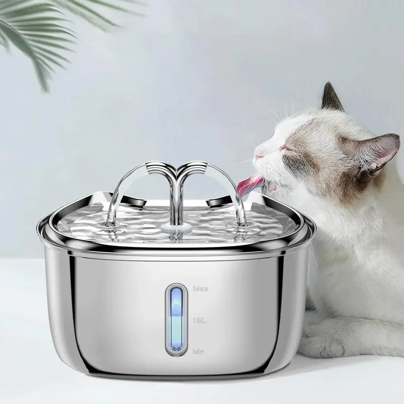 Stainless Steel Dual Outlet Pet Water Fountain, Cat Fountain, Pet Water Dispenser, Large Capacity Pet Drinking Bowl for Cats and Dogs, Pet Drinking Water Machine, Summer Essentials for Kitten