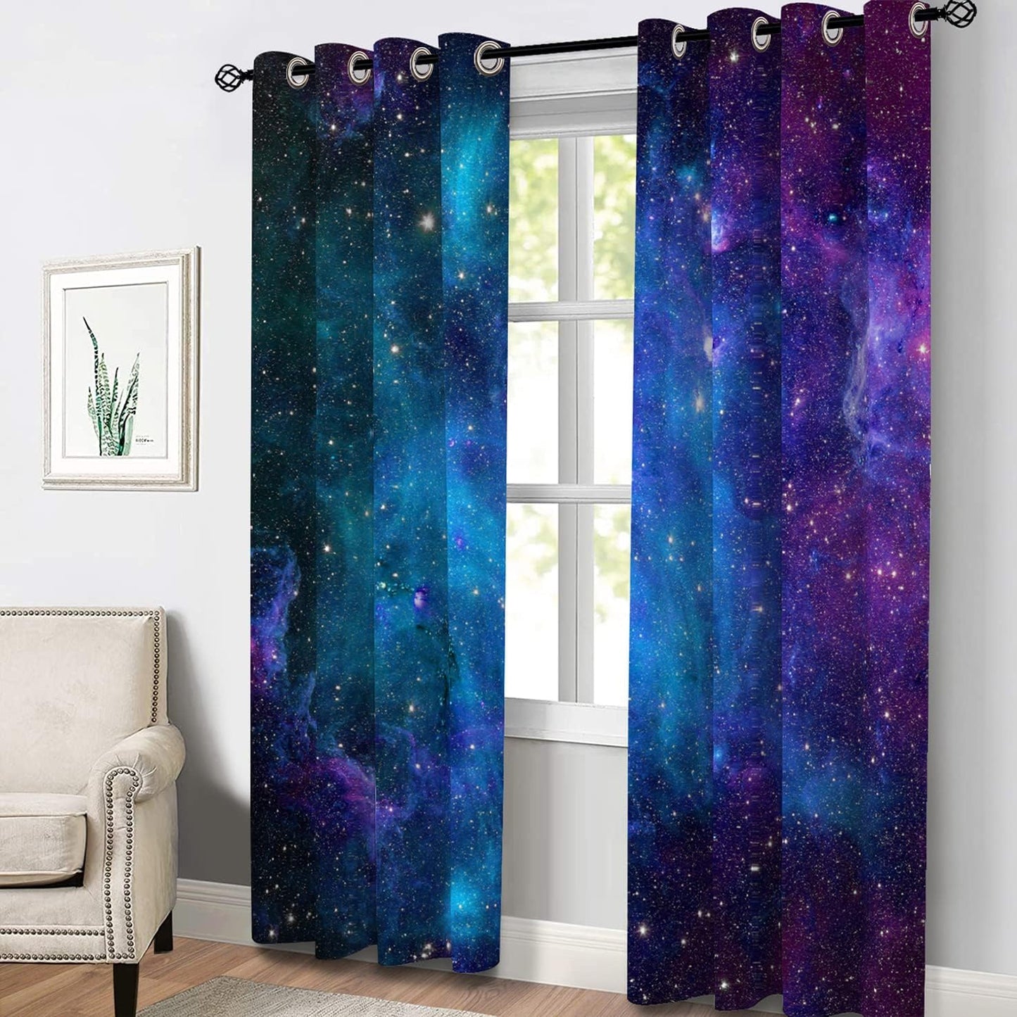 Galaxy Blackout Curtains Outer Space Universe Nebula Night Starry Decor for Kids Boys Teens Bedroom Living Room Window Drapes Grommet Top Room Darkening Curtains 2 Panel Set, 52"X84"