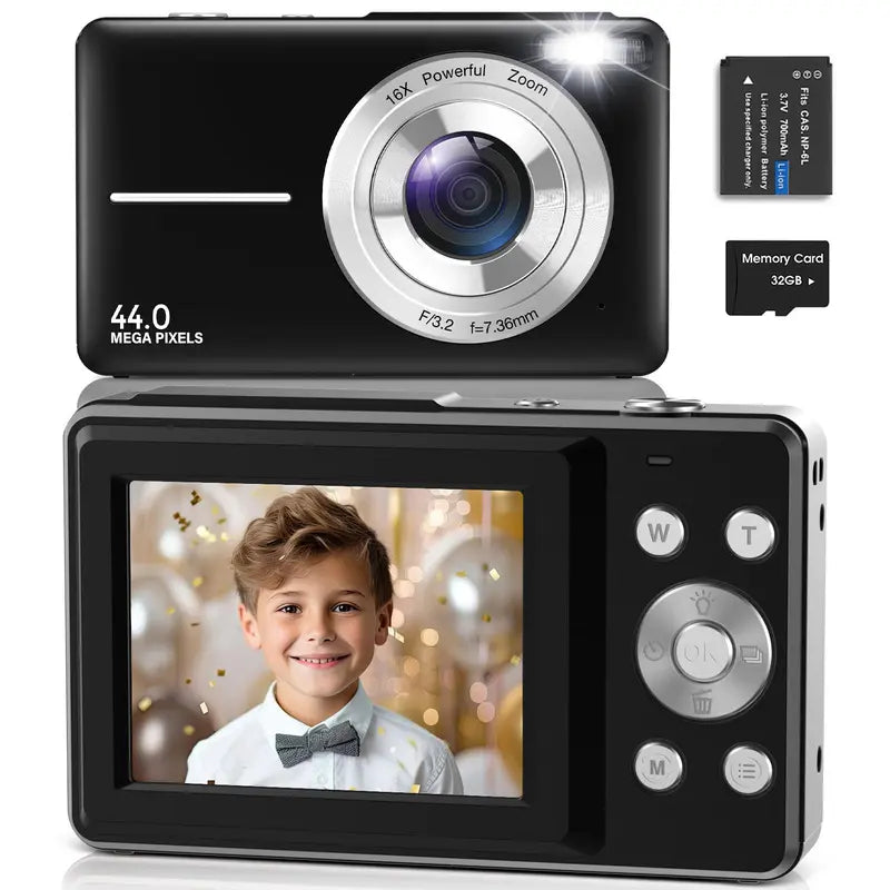 44MP Photo & 16X Digital Zoom Digital Camera for Summer, 1080P Digital USB Charging Cameras with 32GB Memory Card, Suitable for Camera Novices, Digital Camera for Photos, Easy Operation & Portable Camera, Back to School Gifts