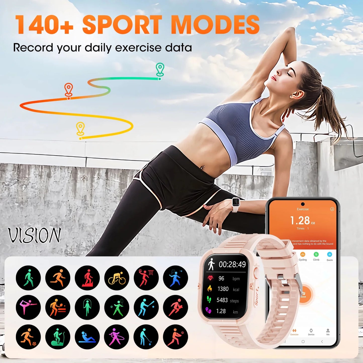 1.85 Inch Smart Watch for Women, Pink