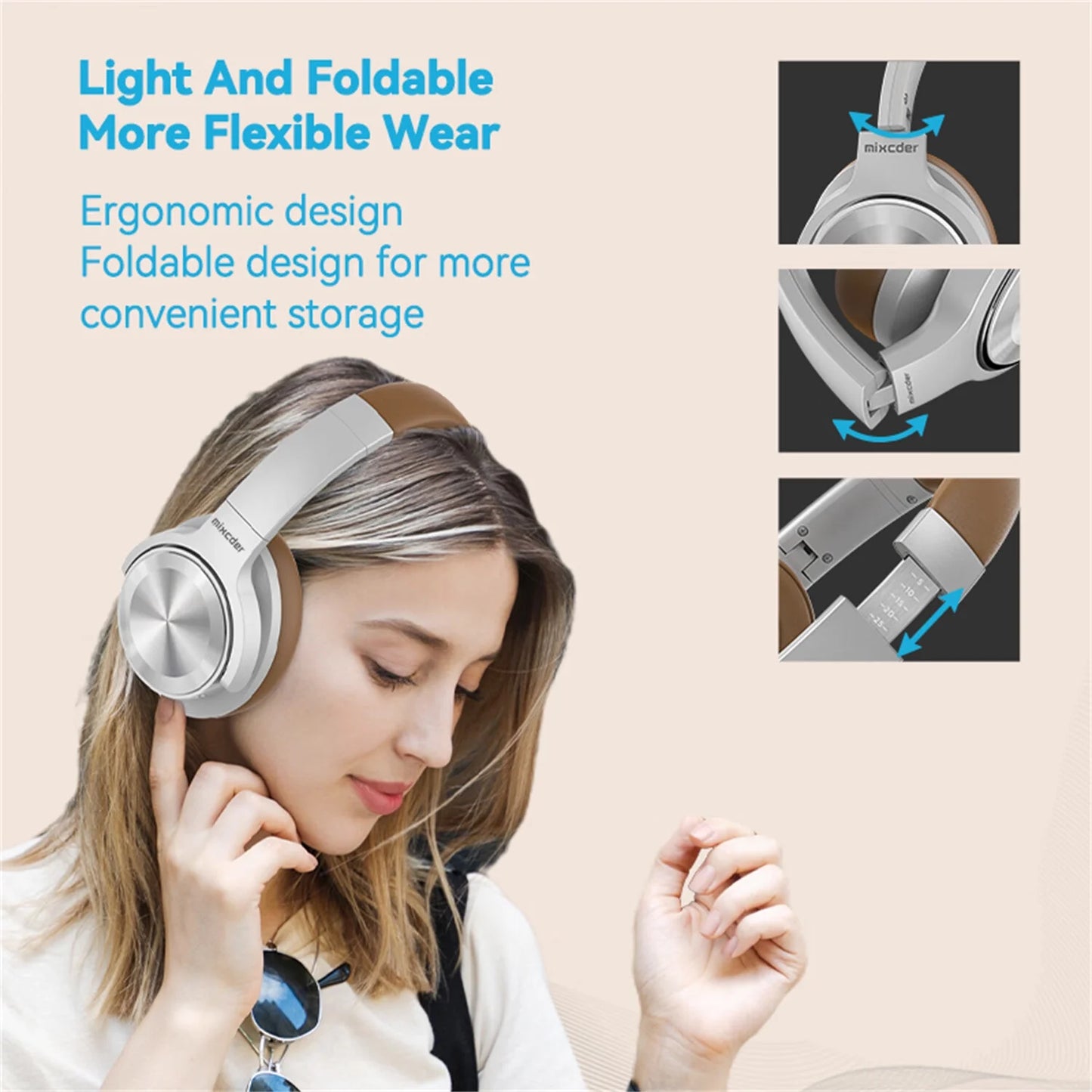 E9 Noise Cancelling Headphones,Wireless Bluetooth over Ear Headphones with Microphone,Aptx HD - Silver