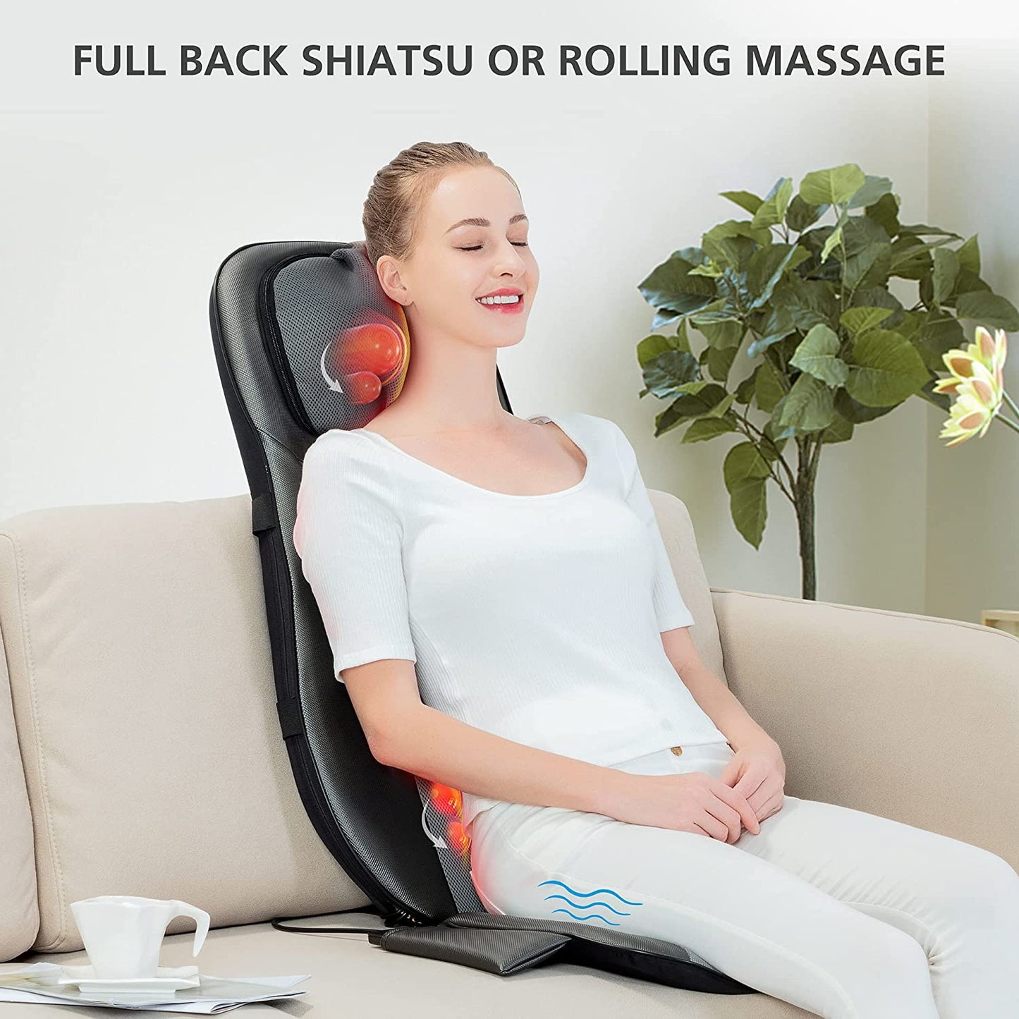 Shiatsu Neck & Back Massager with Heat, Full Back Kneading Shiatsu or Rolling Massage, Massage Chair Pad with Height Adjustment, Back Massager for Neck and Shoulder