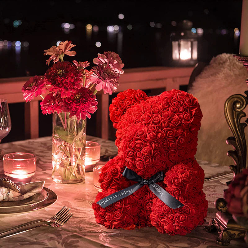 25Cm Valentines Day Gift Red Rose Teddy Bear Rose Flower Artificial Decoration Lover Gift Valentines Gift Gift Box Dropshipping