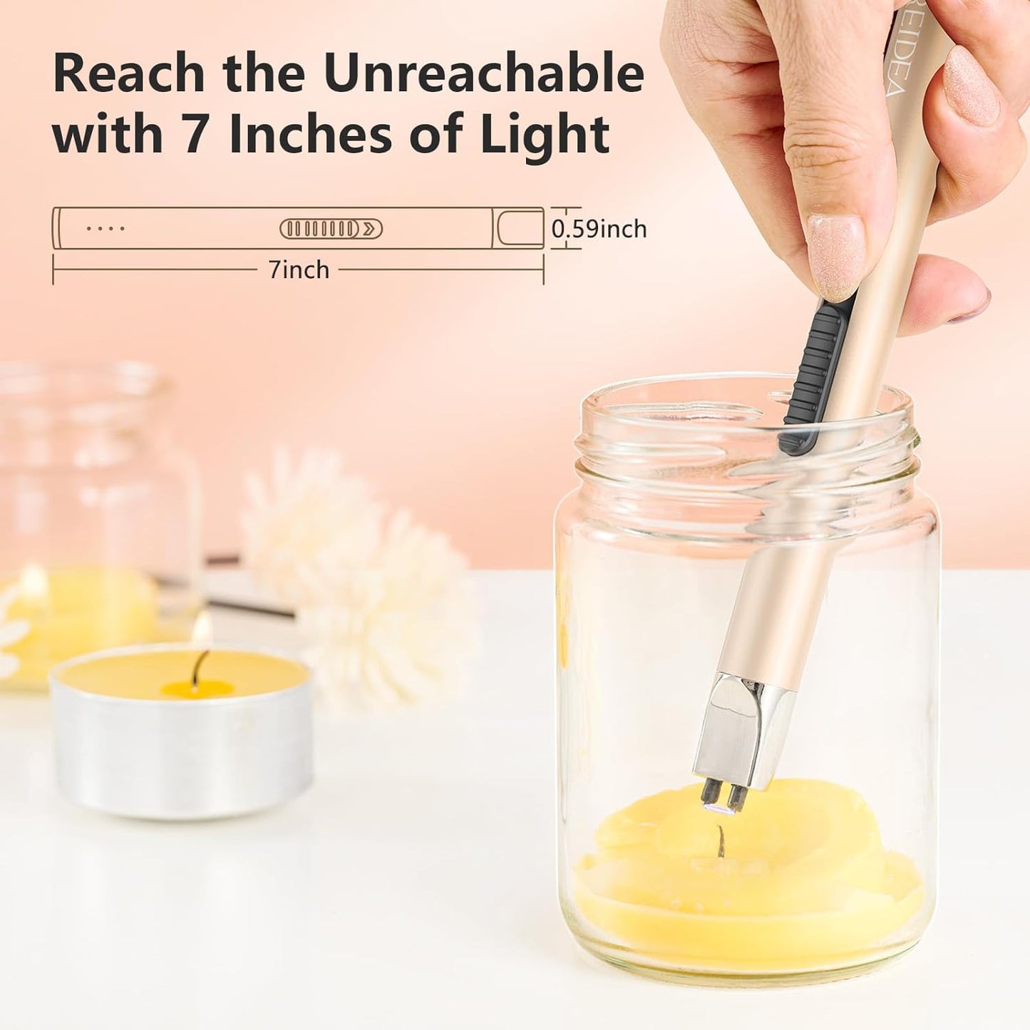 Electronic Candle Lighter Arc Windproof Flameless USB Rechargeable Lighter with Safe Button for Home Kitchen Champagne Gold