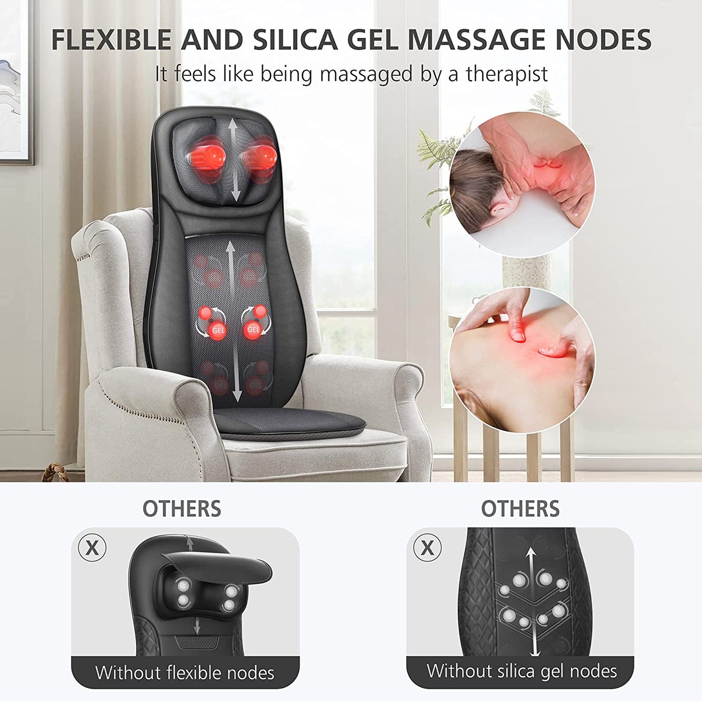 Shiatsu Neck & Back Massager with Heat, Full Back Kneading Shiatsu or Rolling Massage, Massage Chair Pad with Height Adjustment, Back Massager for Neck and Shoulder