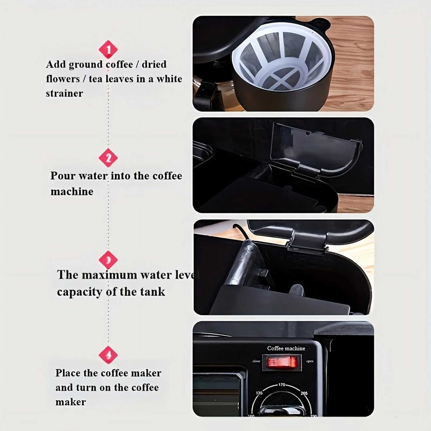 3-In-1 Breakfast Station - Coffee Maker, Non-Stick Griddle, and Toaster Electric Oven - Versatile Breakfast Maker Machine with Timer- Black