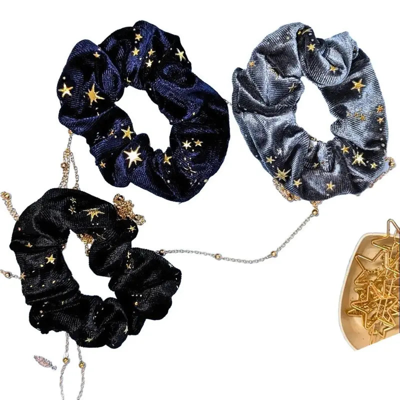 Velvet Hair Scrunchie with Sparkly Stars - Available in 3 Colors