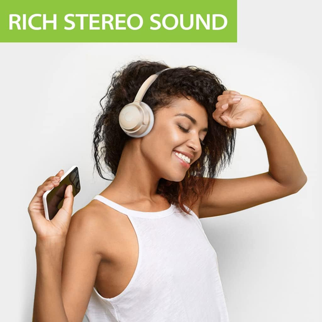 AH6B - Bluetooth 5.0 Wireless on Ear Headphones, Premium Sound, 22 Hrs Playtime, Soft Padding, Lightweight, Universal Compatible with Cell Phone, Tablet, PC, and Laptop, Champaign Gold