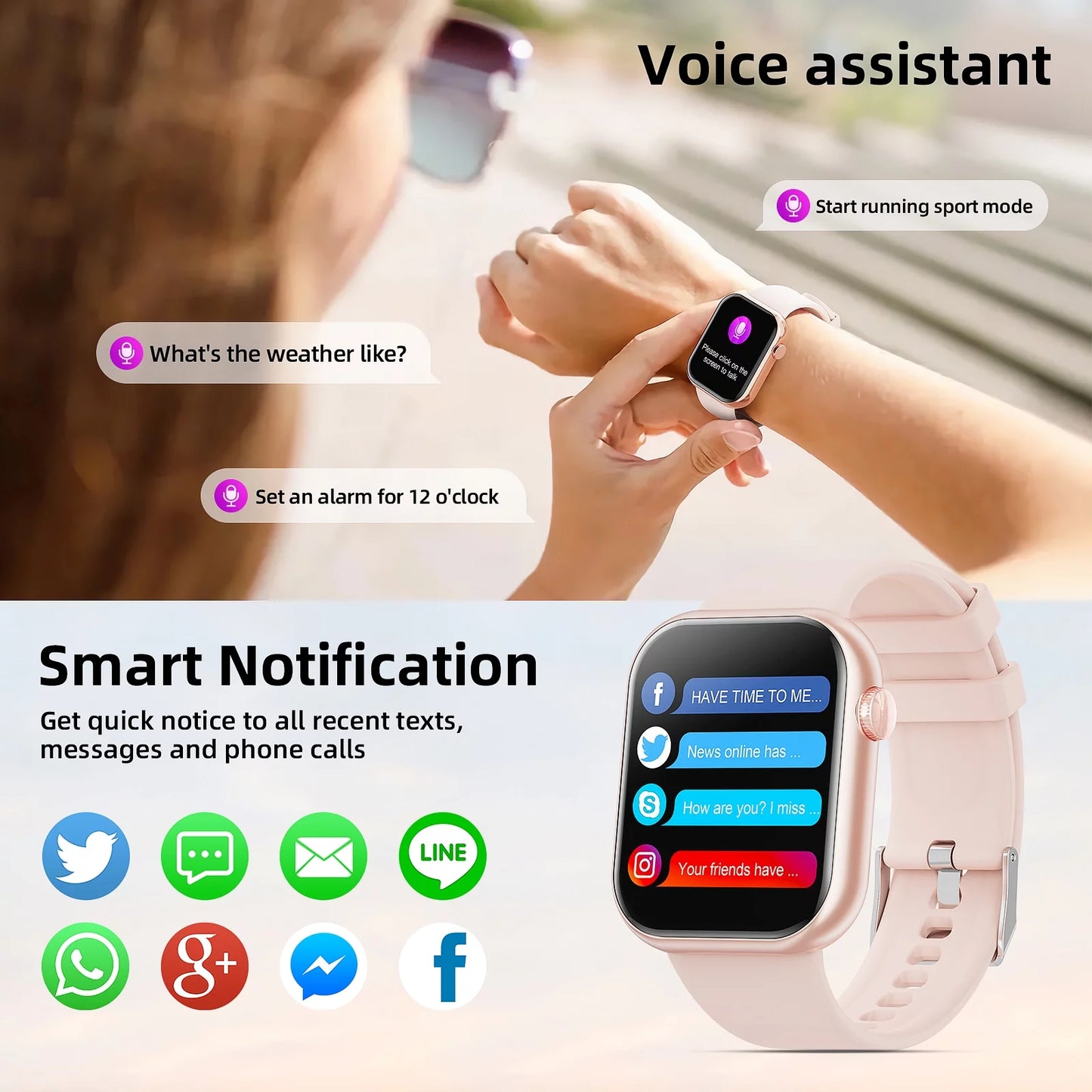 1.85 Inch Smart Watch for Women, Pink