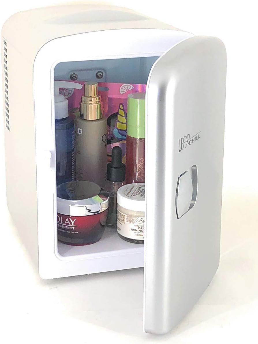 Mini Fridge for Beauty, Skin Care, Makeup, Cosmetics Storage-6 Can Capacity Portable Refrigerator Cooler and Warmer-Thermoelectric Technology-For Bedroom, Office, Dorm or Car