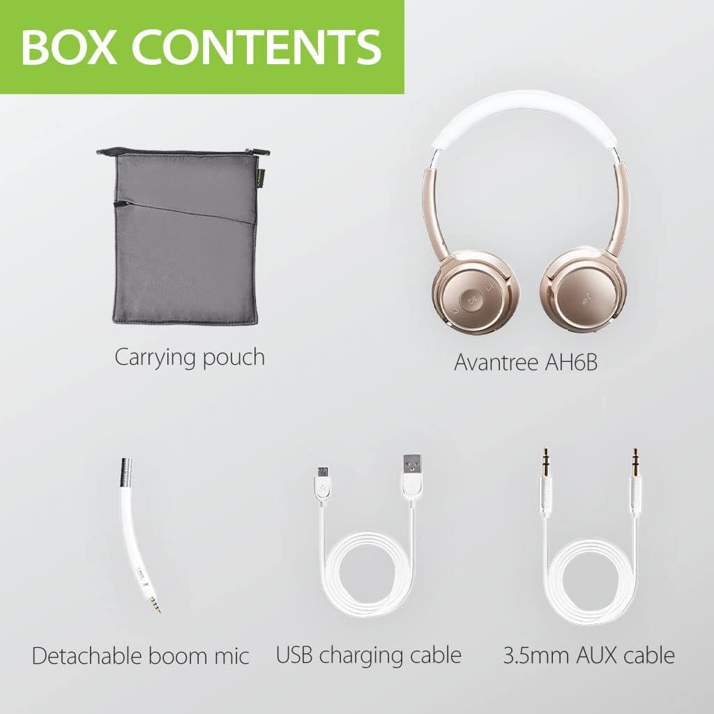 AH6B - Bluetooth 5.0 Wireless on Ear Headphones, Premium Sound, 22 Hrs Playtime, Soft Padding, Lightweight, Universal Compatible with Cell Phone, Tablet, PC, and Laptop, Champaign Gold