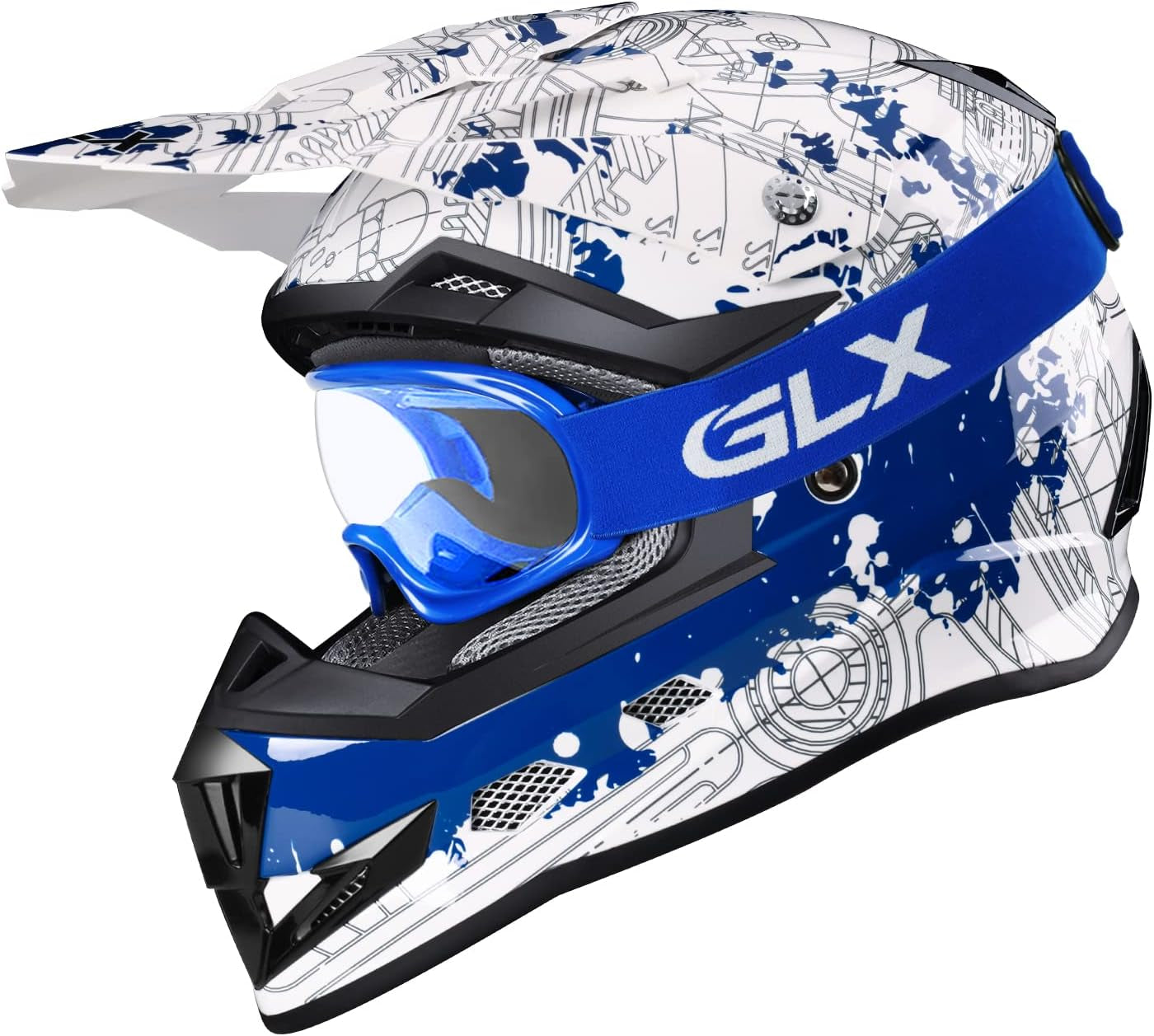 GX623 DOT Kids Youth ATV Off-Road Dirt Bike Motocross Motorcycle Full Face Helmet Combo Gloves Goggles for Boys & Girls (Modern, X-Large)