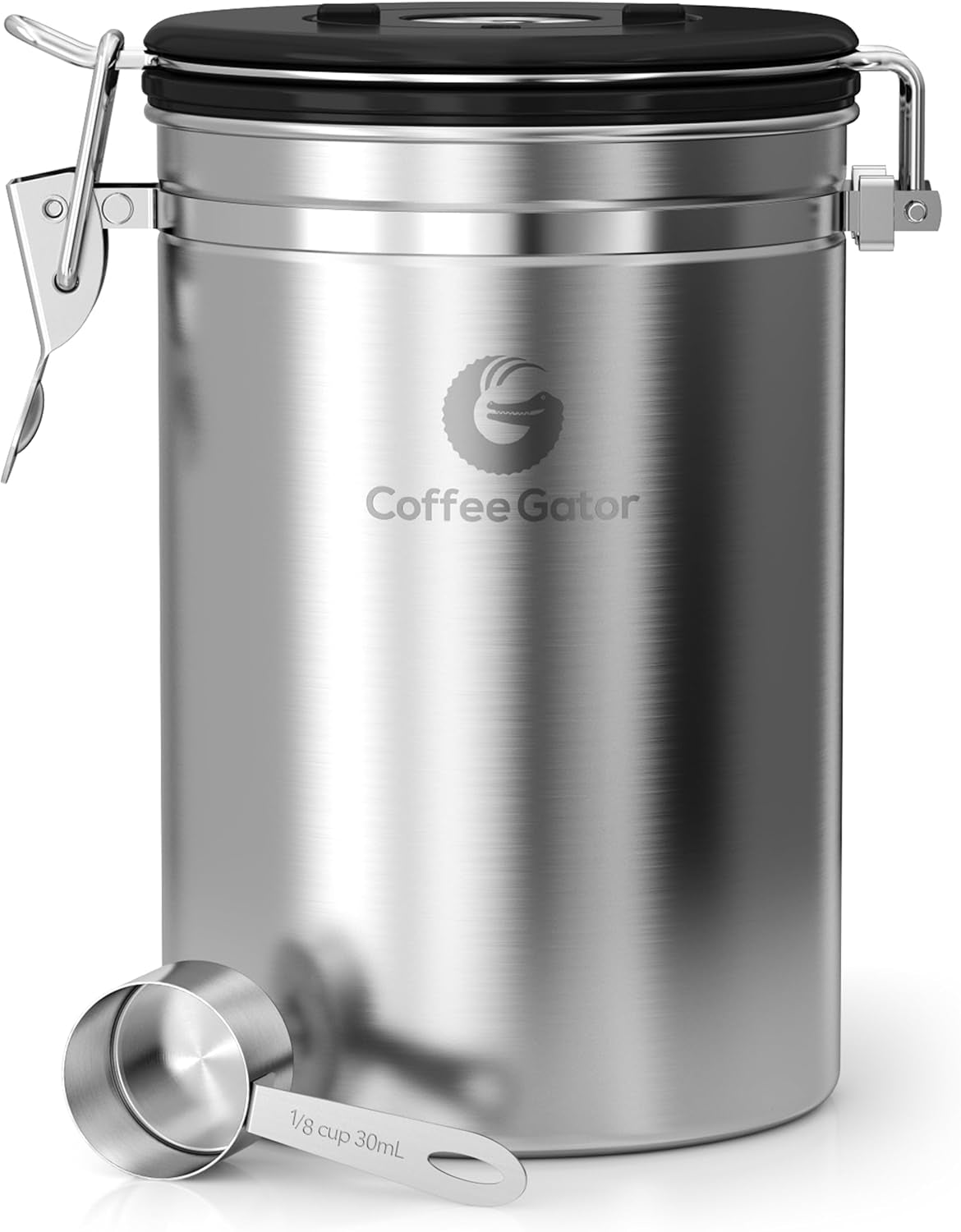 Premium Airtight Coffee Canister - 16oz Stainless Steel & 4oz Borosilicate Glass with Date Tracker & Scoop for Fresh Beans, Ground Coffee, Sugar, Tea, & Cookies