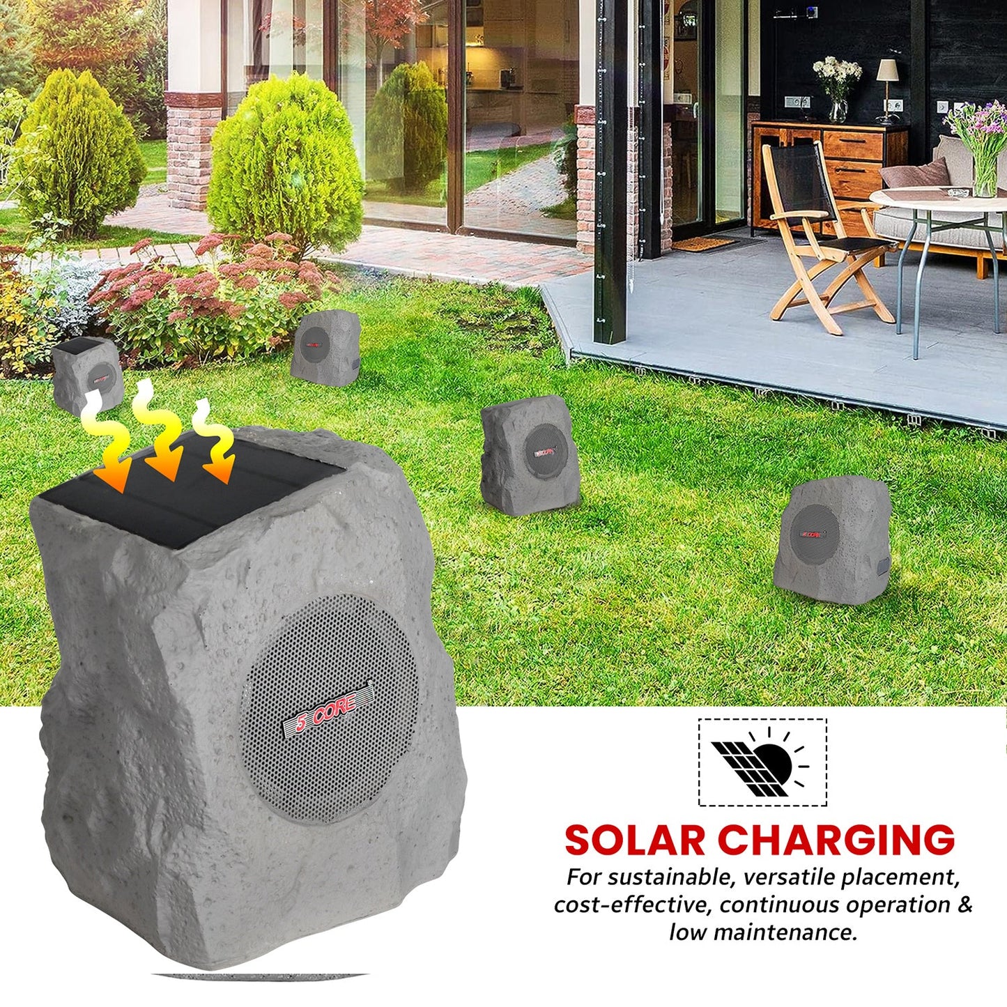 5Core Outdoor Speakers Bluetooth Waterproof Wireless Linkable TWS 10W Pool Patio Garden Rock Subwoofer