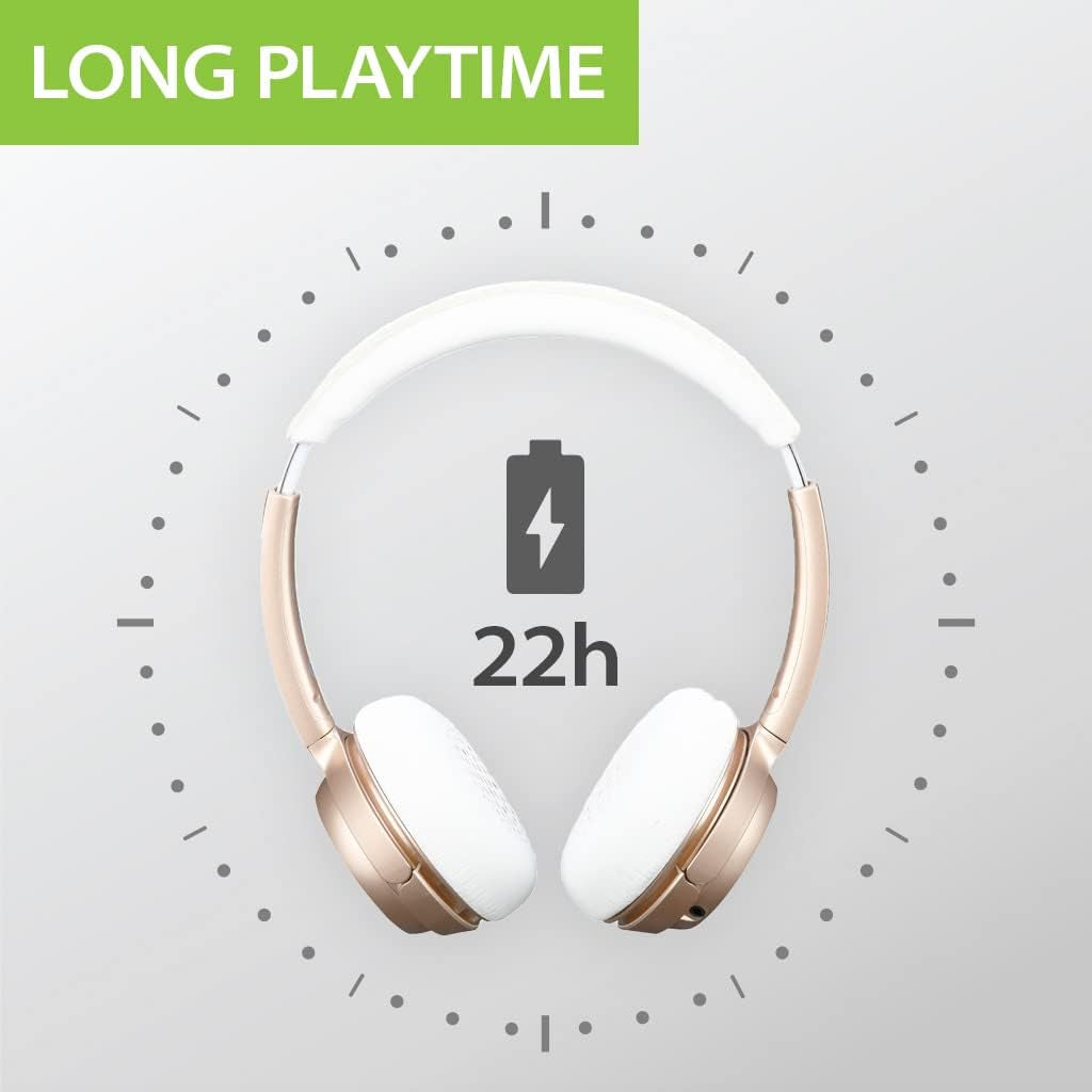 AH6B - Bluetooth 5.0 Wireless on Ear Headphones, Premium Sound, 22 Hrs Playtime, Soft Padding, Lightweight, Universal Compatible with Cell Phone, Tablet, PC, and Laptop, Champaign Gold