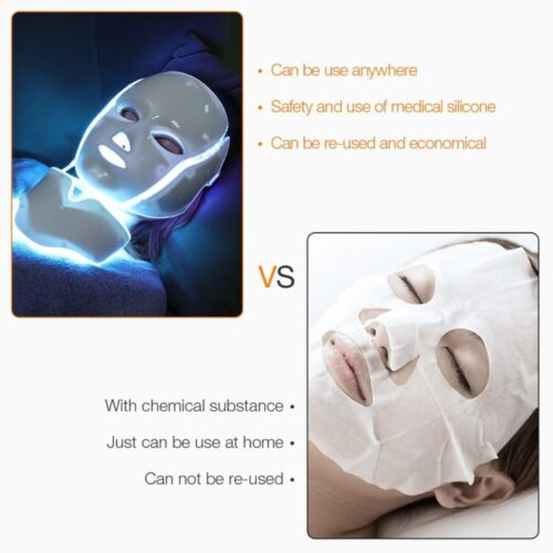 7 Colors LED Light Photon Face Neck Mask Rejuvenation Skin Wrinkles Therapy Mask