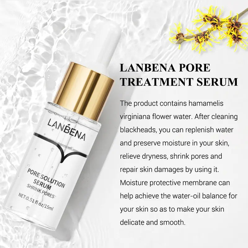 LANBENA Pore Skin Care Serum Facial Essence for Shrinking Pores Dry Skin Sensitive Skin Alcohol Free Flower Moisturize Smooth Delicate Firming Skin Repair Comfort Moisturizer Moisture Hydrate