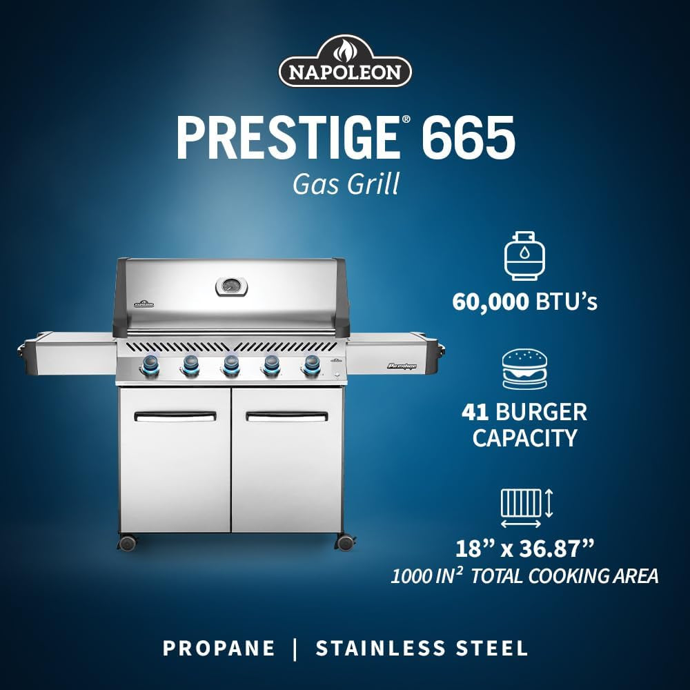 P665PSS Prestige Propane Gas Grill, 665 Sq. In, Stainless Steel
