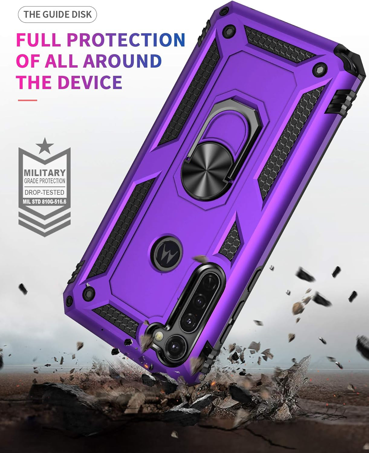 Moto G Stylus (2020) Case, Moto G Pro (2020) Case, with Tempered Glass Screen Protectors, Ring Kickstand Car Mount Shockproof Cover Case for Motorola Moto G Stylus/Pro, Purple