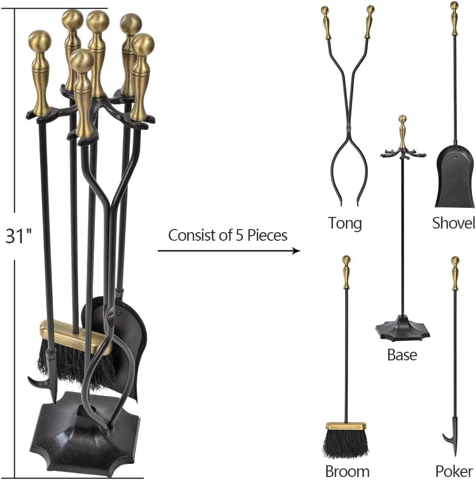"π₯ Elevate Your Fireside Experience! π₯ Check out this stunning 5-Piece Fireplace Tool Set with Elegant Brass Handles! Perfect for indoor & outdoor fires, featuring rustic tongs, shovel, brush, and poker. Transform your hearth into a cozy retreat! π‘β¨