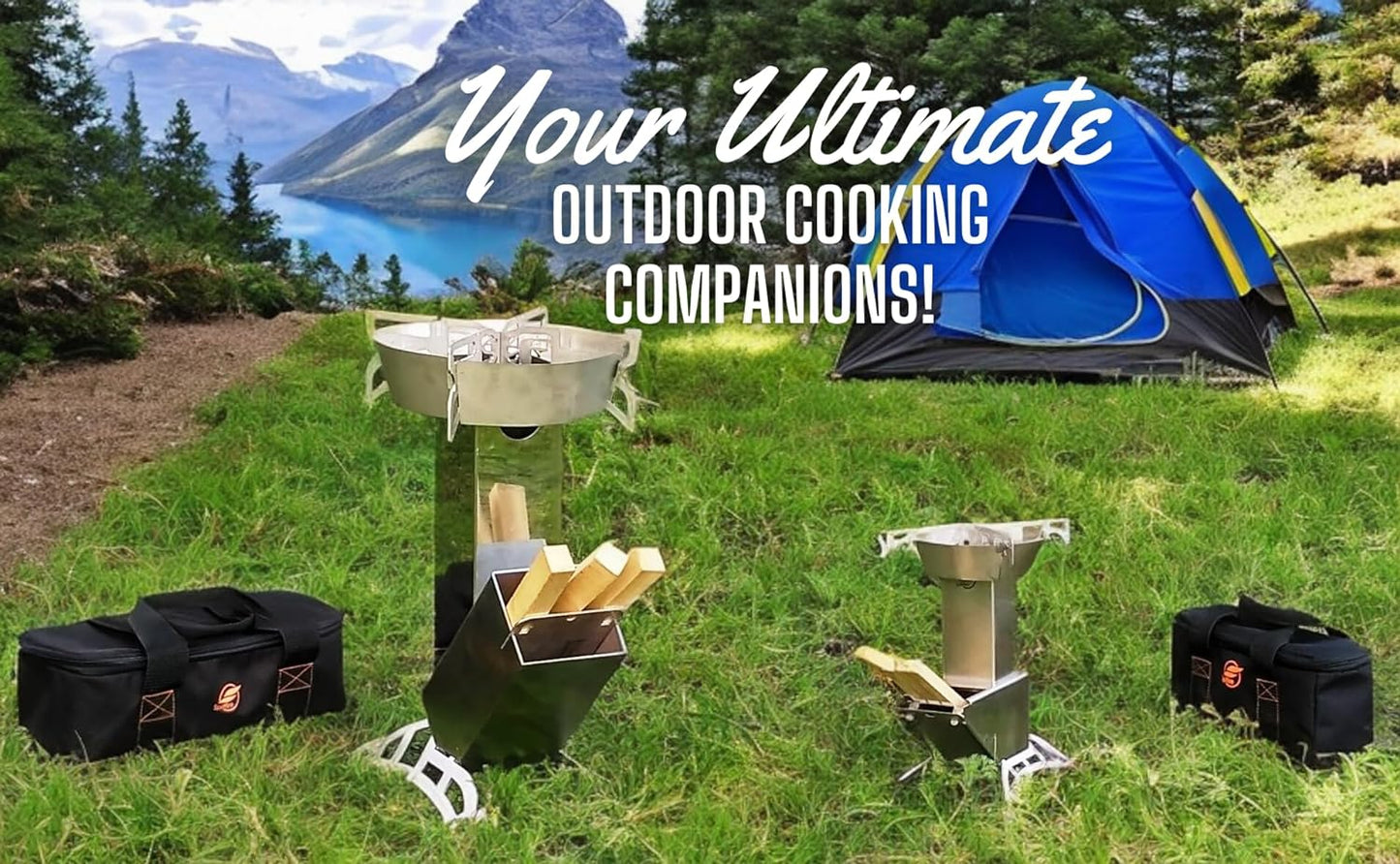 Rocket Stove Patrol, Camp Rocket Stove Wood Burning Portable Stove W/Travel Case, Collapsible Backpacking Wood Stove, Rocket Camp Stove, Outdoor Cooking Stove Estufa De Leña Para Cocinar