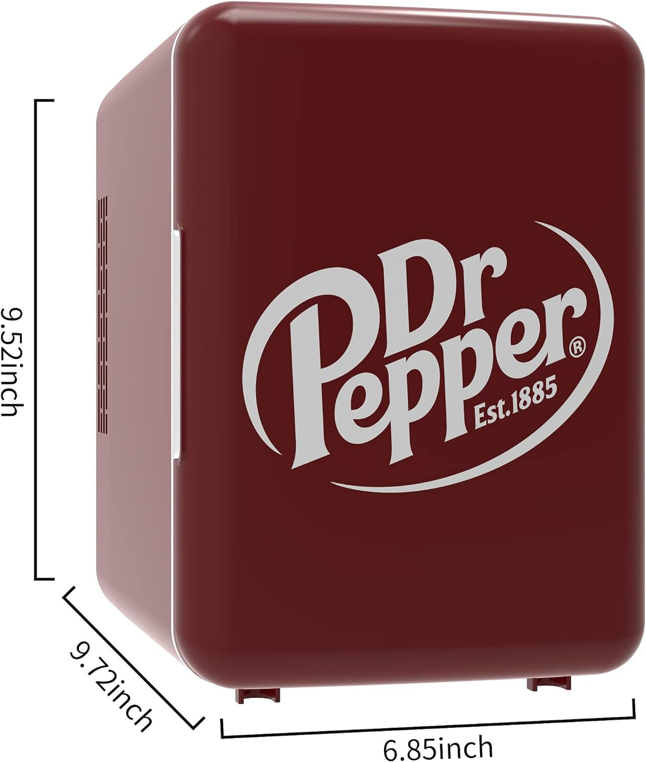 MIS135DRP DR. Pepper Mini Portable Compact Personal Fridge Cooler, 4 Liter Capacity, 6 Cans, Makeup, Skincare, Freon-Free & Eco Friendly, Maroon