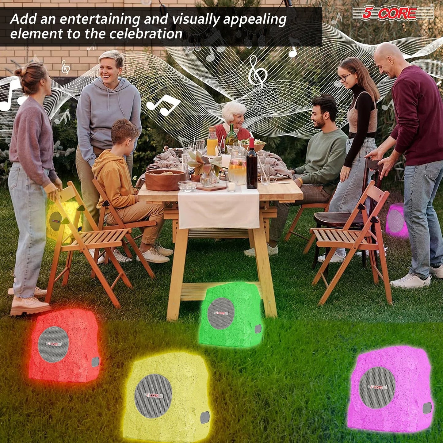 5Core Outdoor Speakers Bluetooth Waterproof Wireless Linkable TWS 10W Pool Patio Garden Rock Subwoofer