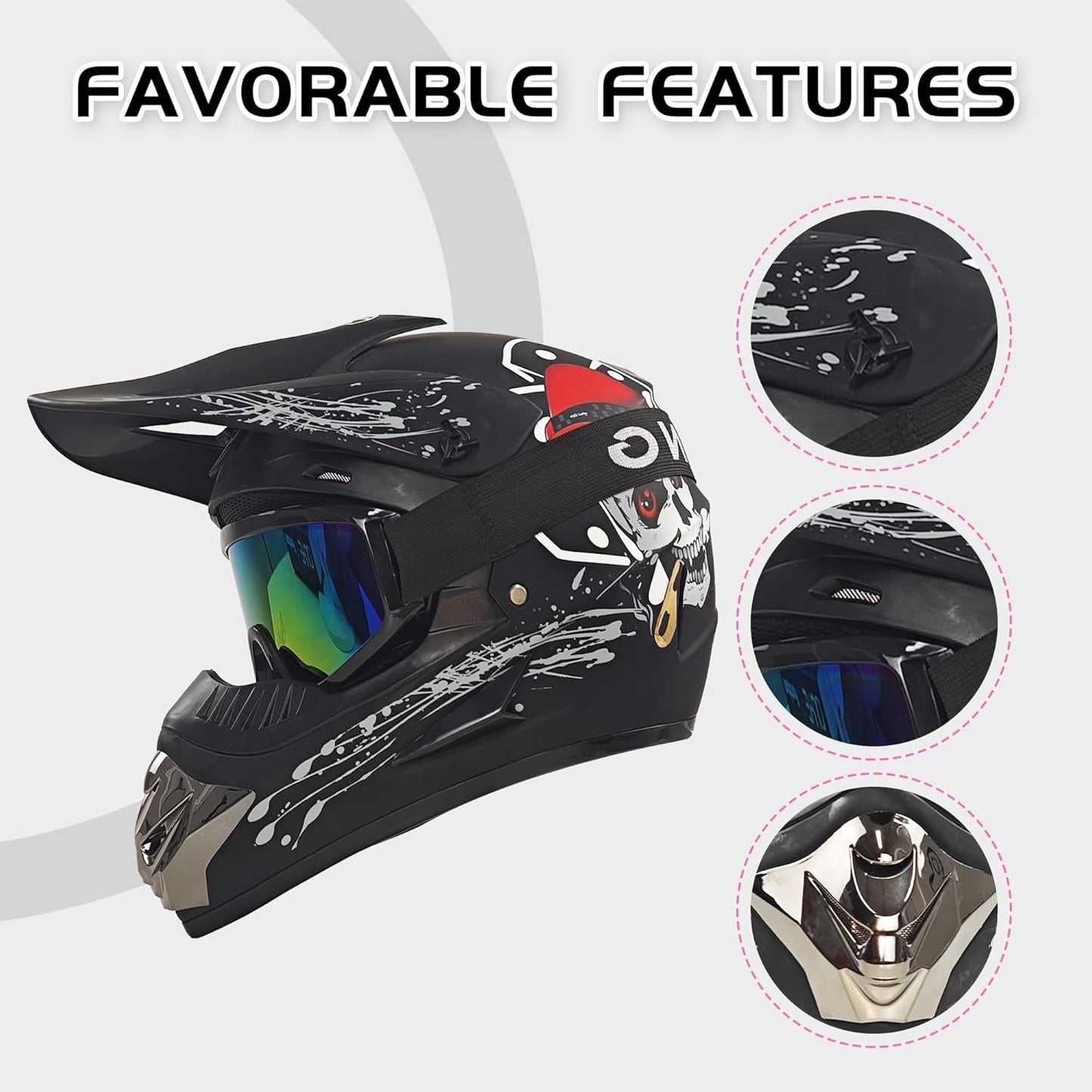 Youth Motorcycle Helmets(Goggles Gloves Face Shield) 4PCS Set, Unisex Dirt Bike Helmets Full Face Off-Road Helmets, Mountain Bike Motocross Helmets, DOT Approved