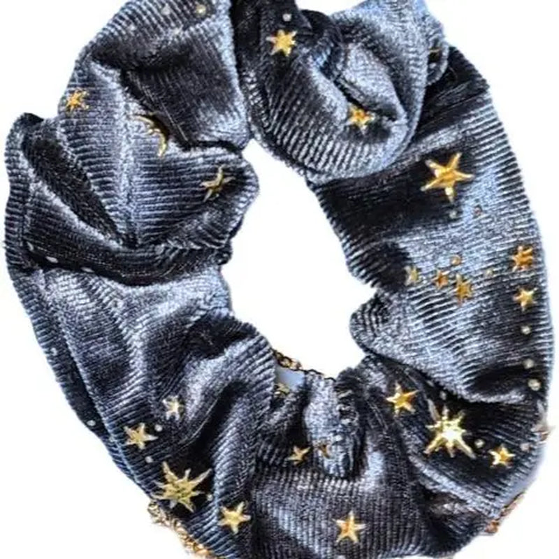 Velvet Hair Scrunchie with Sparkly Stars - Available in 3 Colors