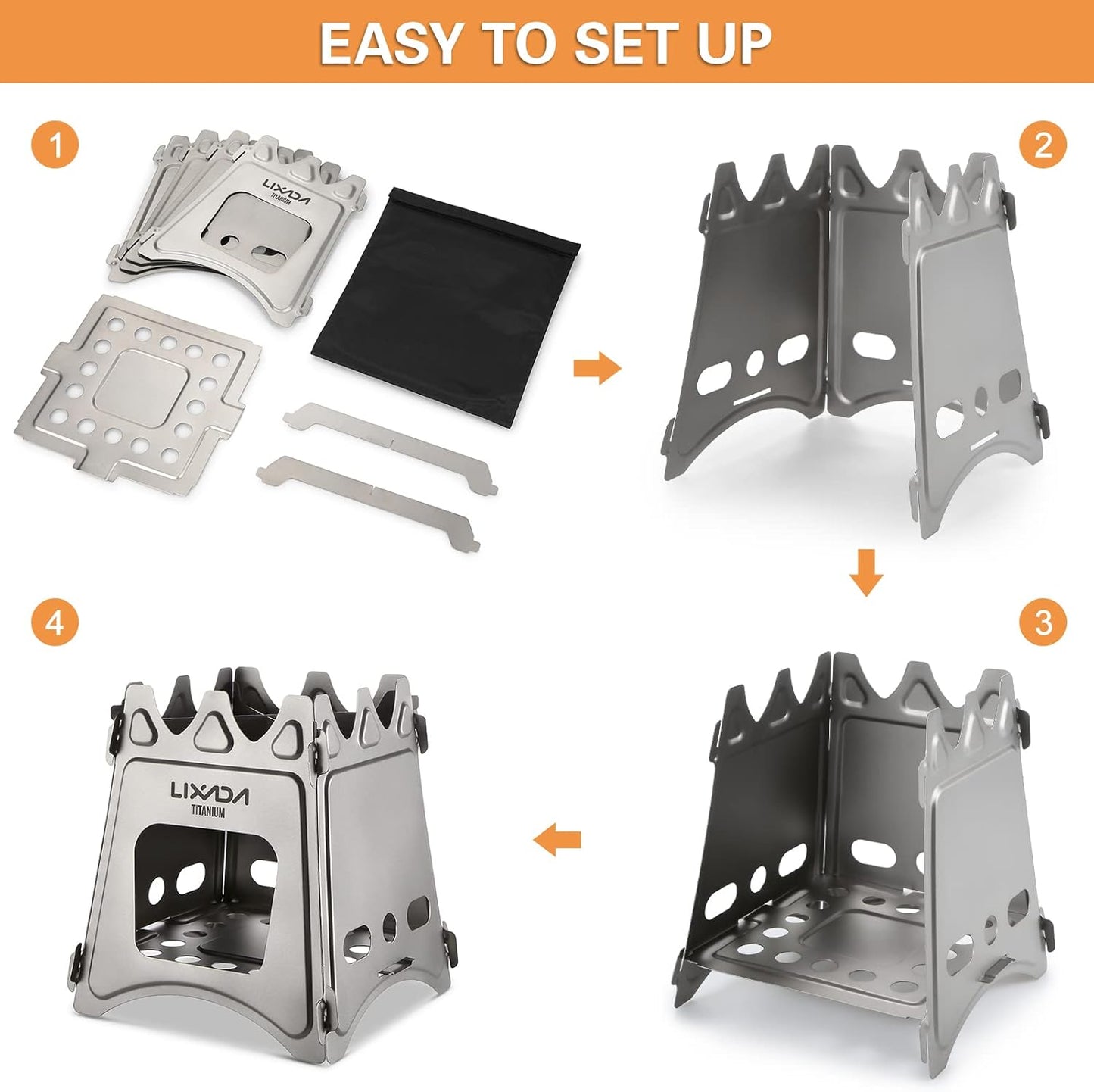 Camping Stove Titanium Wood Burning Stoves Portable Backpacking Stove with Min Titanium Alcohol Stove with Collapsible Bellow for Outdoor Camping Hiking Backpacking Picnic BBQ