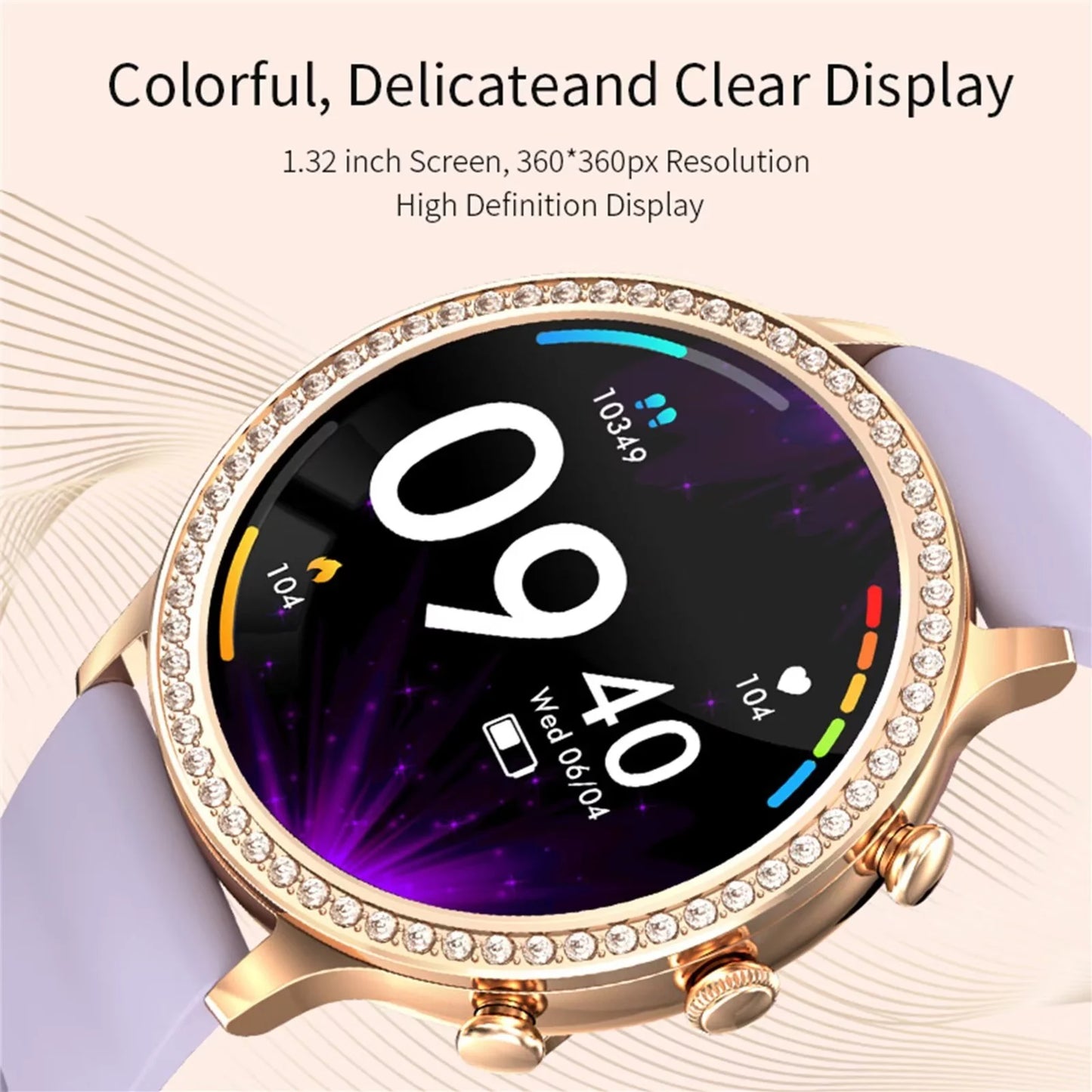 Women Purple Smart Watches for Android Iphone Bluetooth Call Custom Dials Stainless Strip